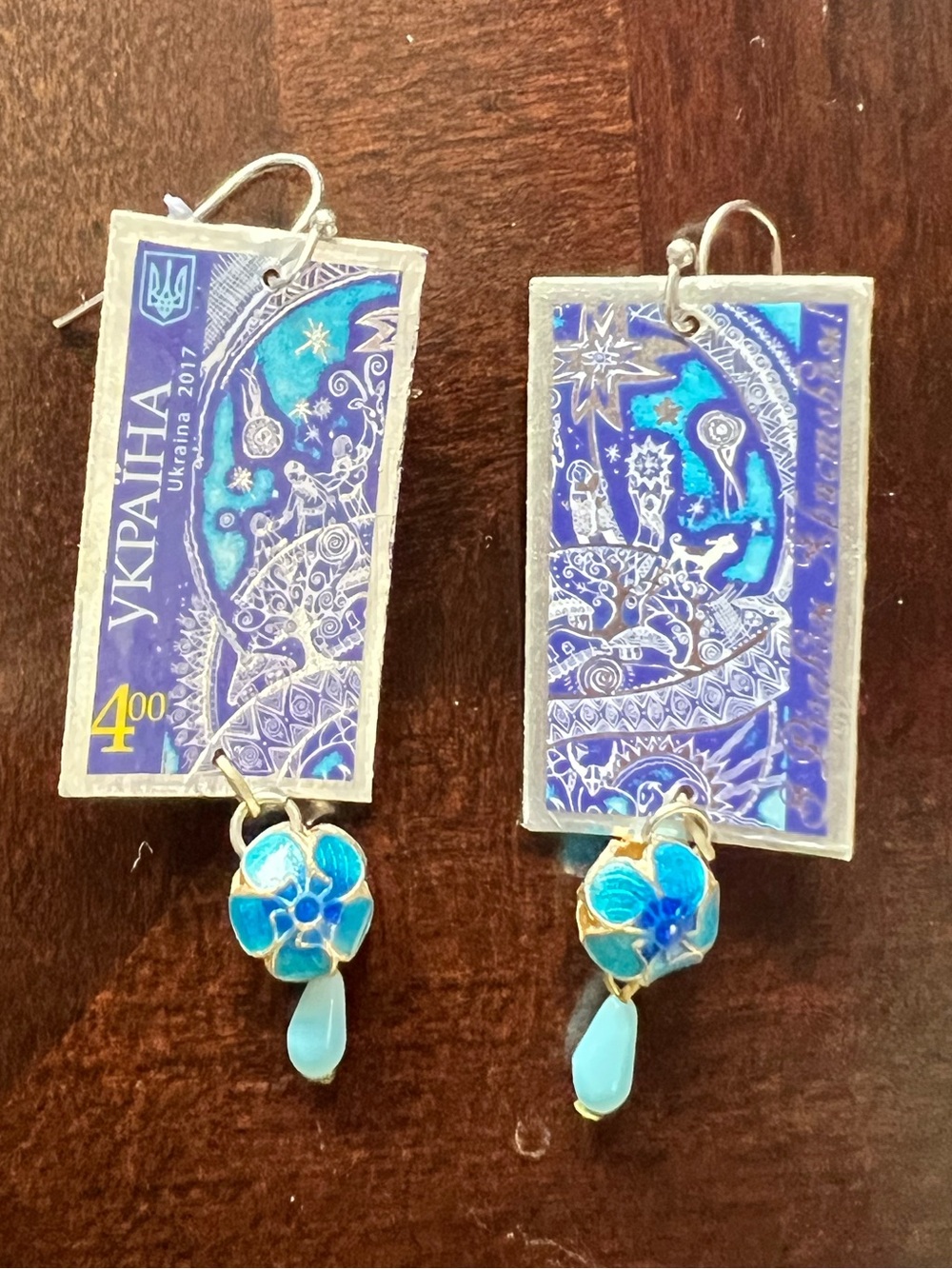 Ukrainian postage stamp earrings for pierced ears - Monique Weston